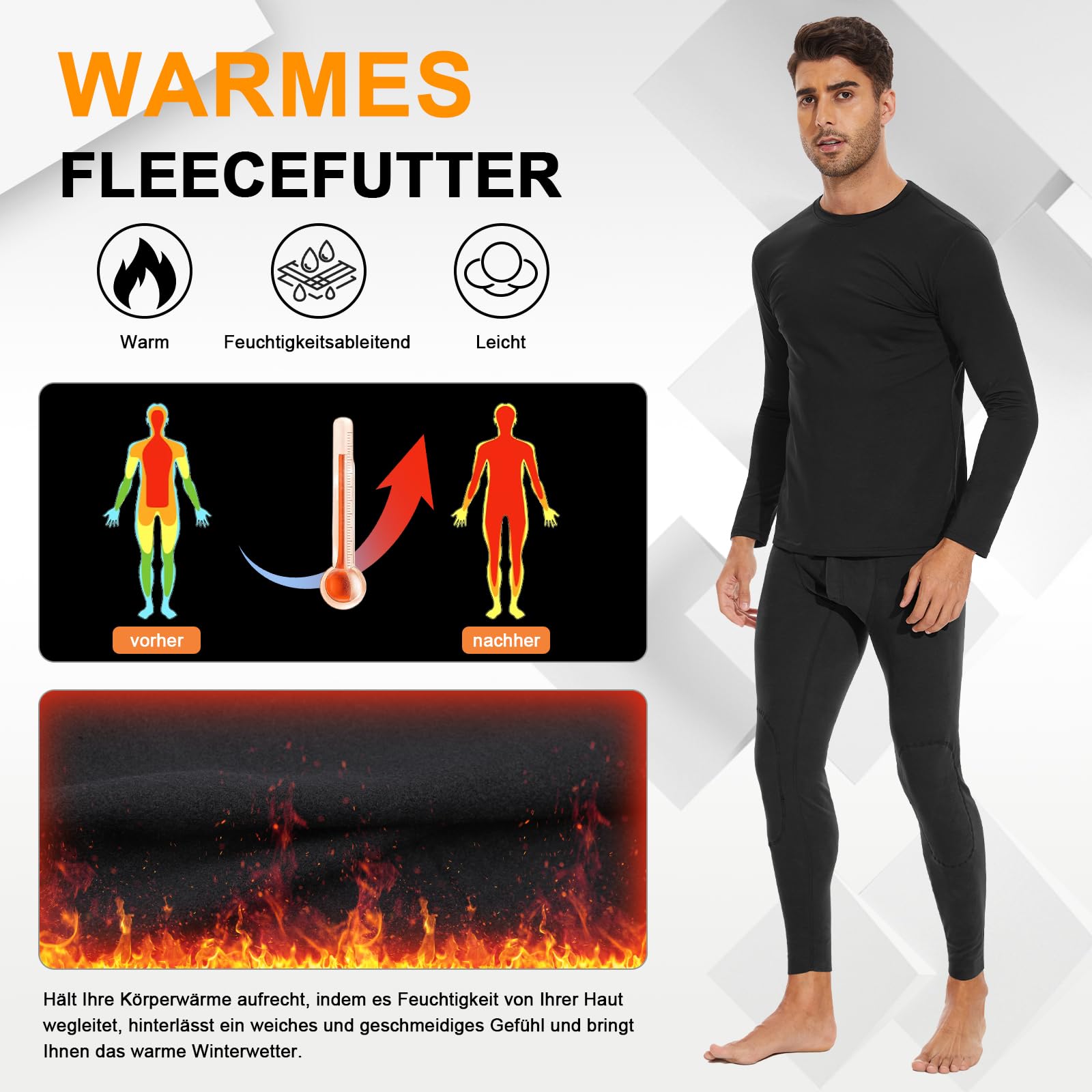 SIMIYA Sous-vêtements thermiques pour homme - Haut à manches longues - Intérieur en polaire - Sous-vêtements thermiques à manches longues - Sous-vêtements fonctionnels chauds - Col rond - Doux -