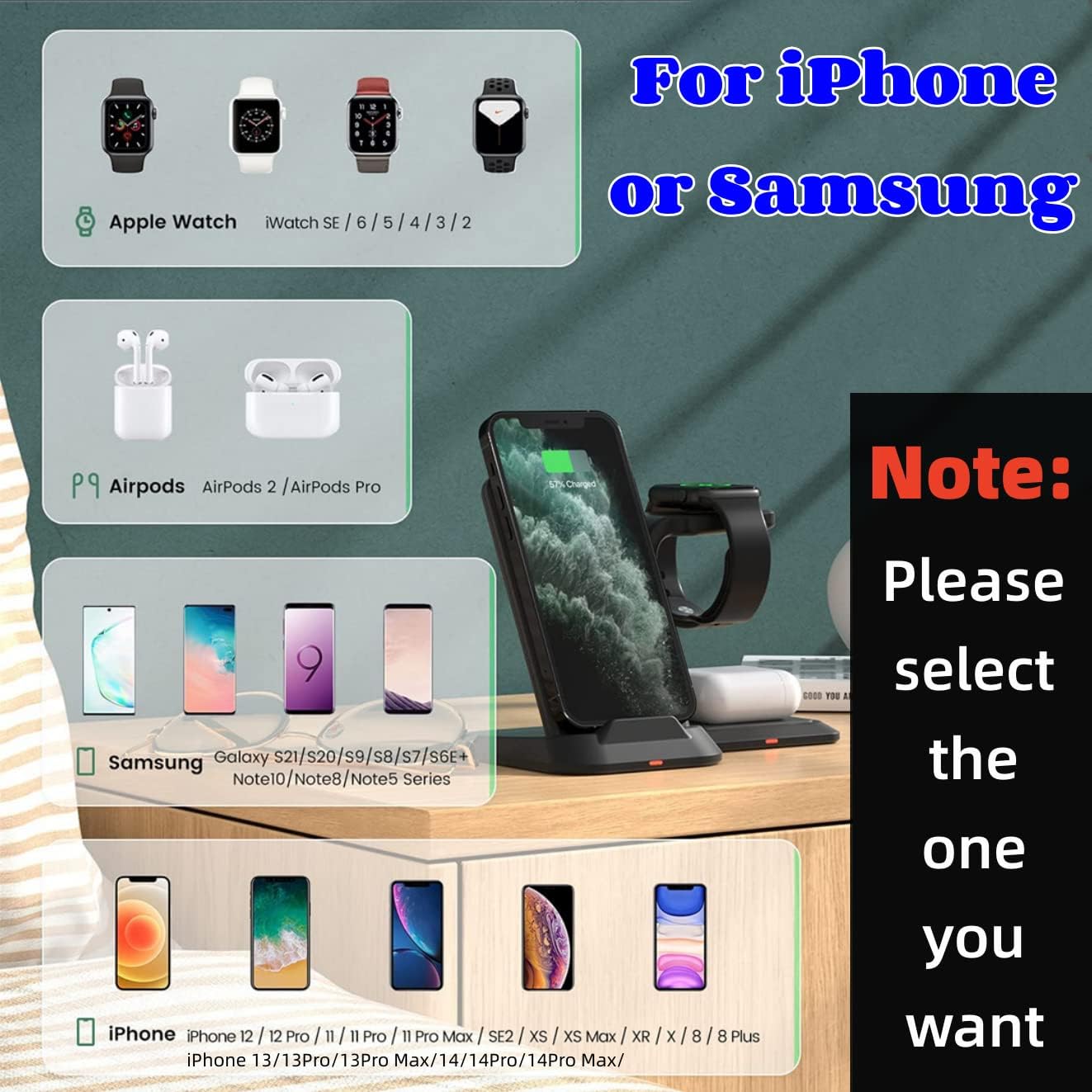 yalander three 3 in 1 foldable qi fast charger for iphone airpodsapple watch and samsung galaxy with qc3 0 power adapter