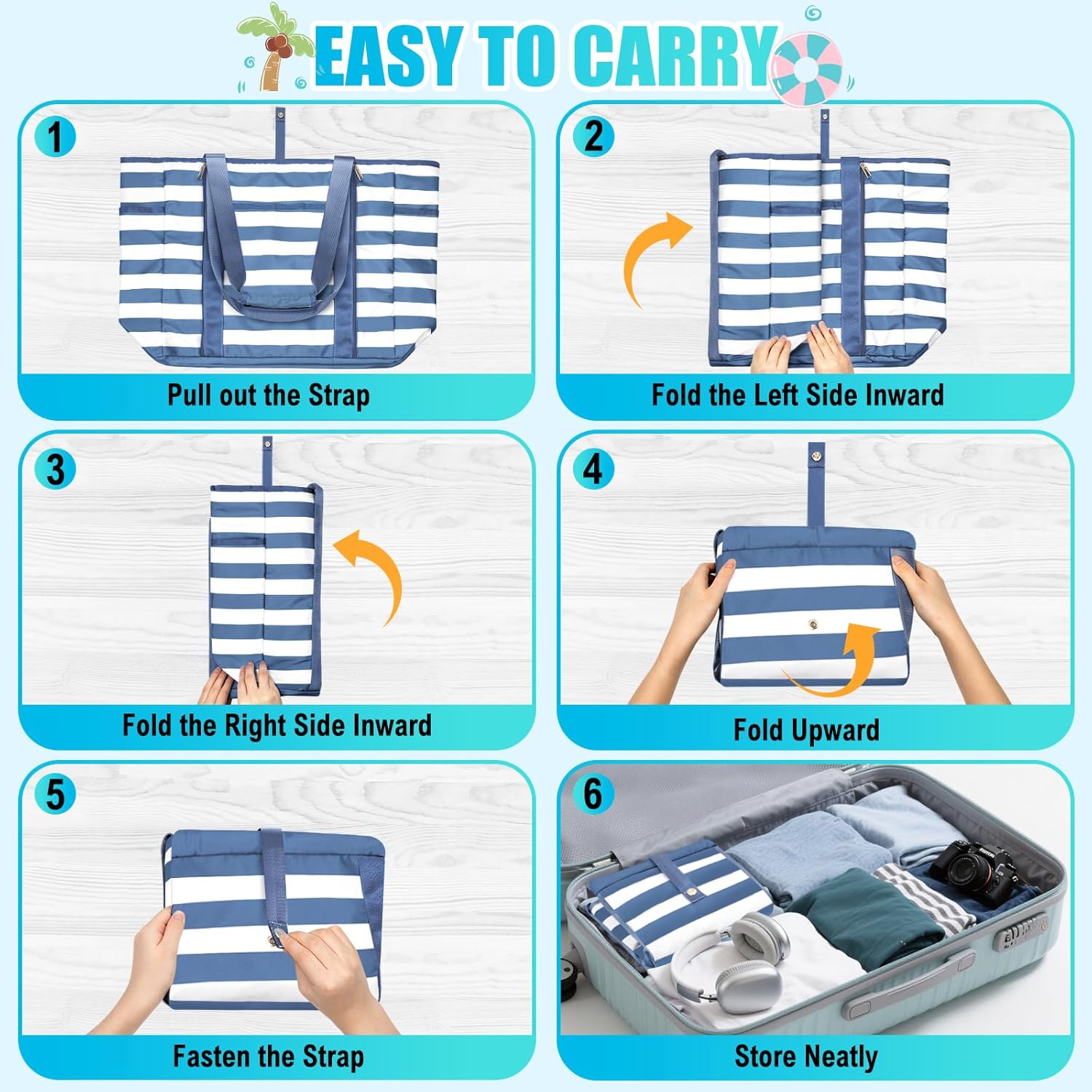 Extra Large Beach Bags for Women, Waterproof Sandproof Beach Tote Bag Foldable Swim Pool Bag with Zipper and Wet Pocket - Image 5