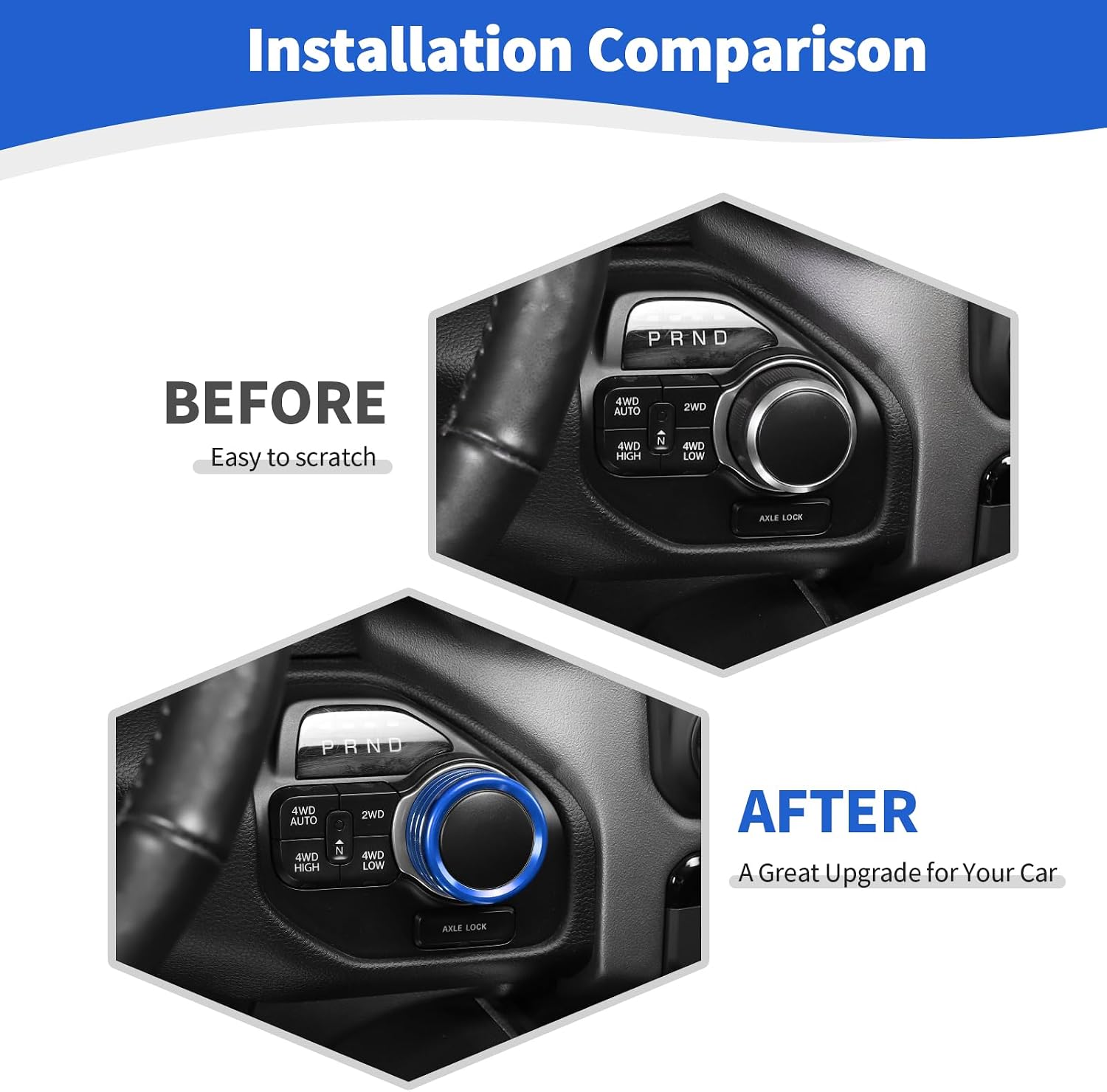for RAM Gear Shift Knob Cover Trim Ring Fit for Dodge RAM 2018-Present (High-Profile Version) Blue Interior Accessories 1pcs image 2