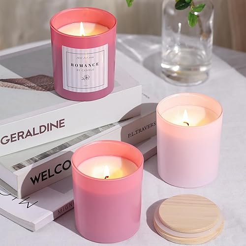Miniatura 4 de 12 tarros de velas rosas surtidos para hacer velas, tarros de vela vacíos de 10 onzas con tapas y etiquetas de bambú, tarro de vela de vidrio