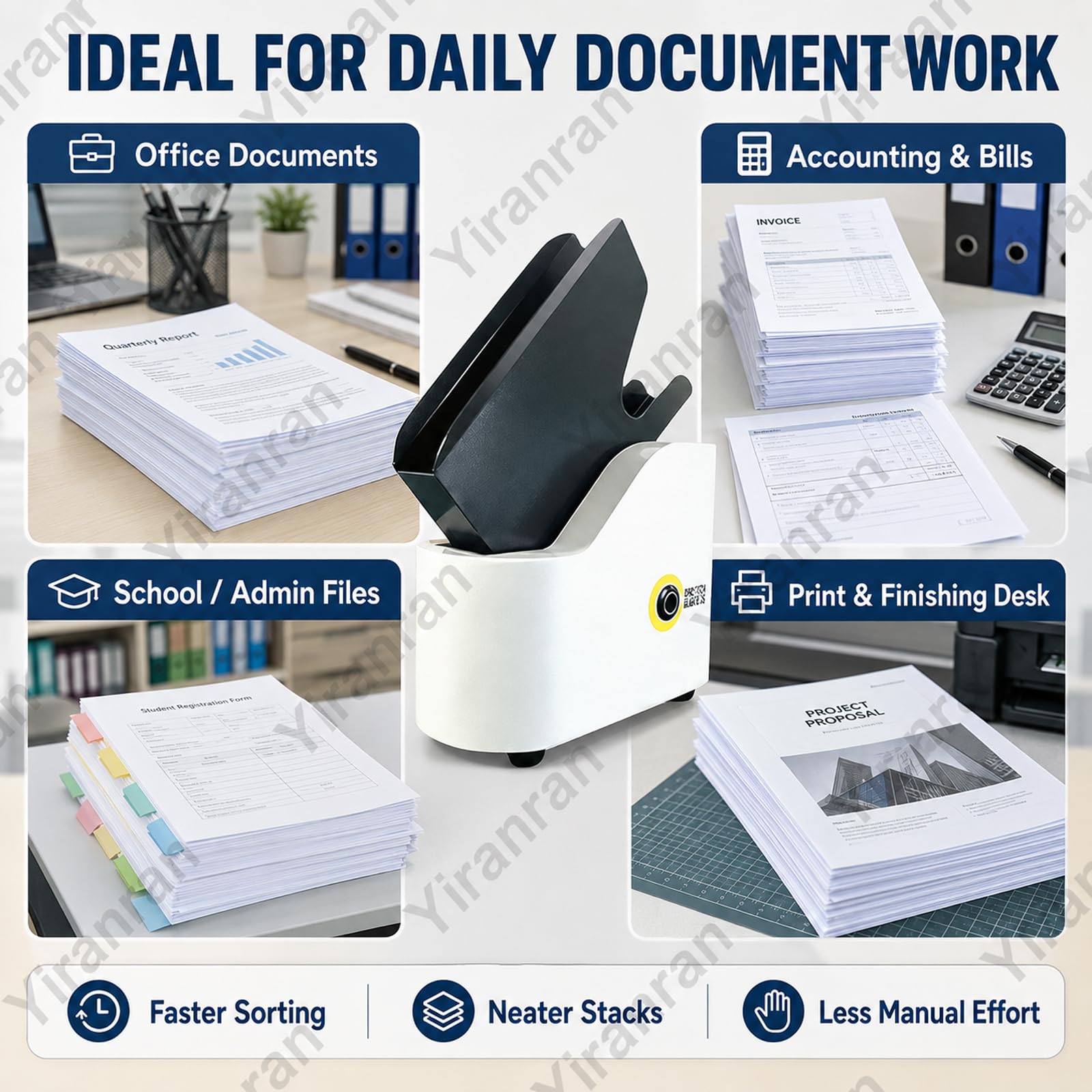 Desktop Paper Jogger, Allineatore di carta per fogli A4 e più piccoli, larghezza telaio 50 mm, selezionatrice in 5 secondi per ufficio, stamperia, scuola e contabilità