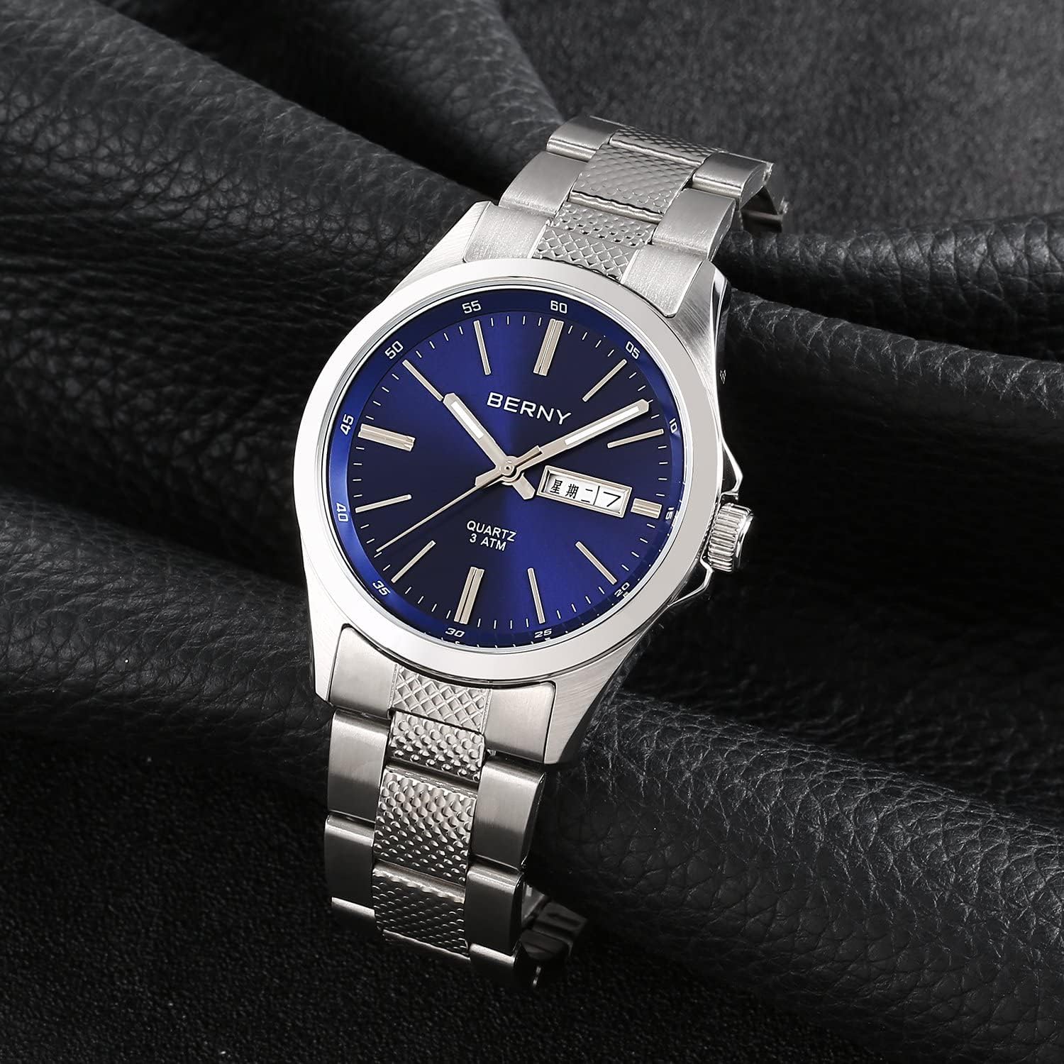 BERNY Men's Quartz Watch Stainless Steel Band with Date Function at 3 Clock (38 mm)