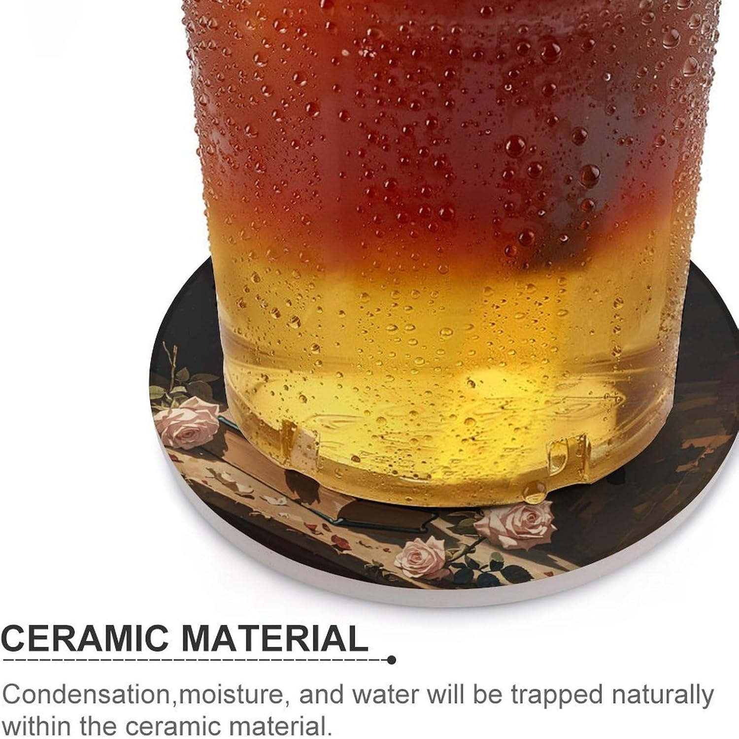 6PCS Dark Academy Coasters Non-Slip Round Drink Coasters with Ceramic Stone and Cork Base, Heat Resistant Absorbent 33.00Stone Coaster Set for Kinds of Mugs and Cups, 4 Inch