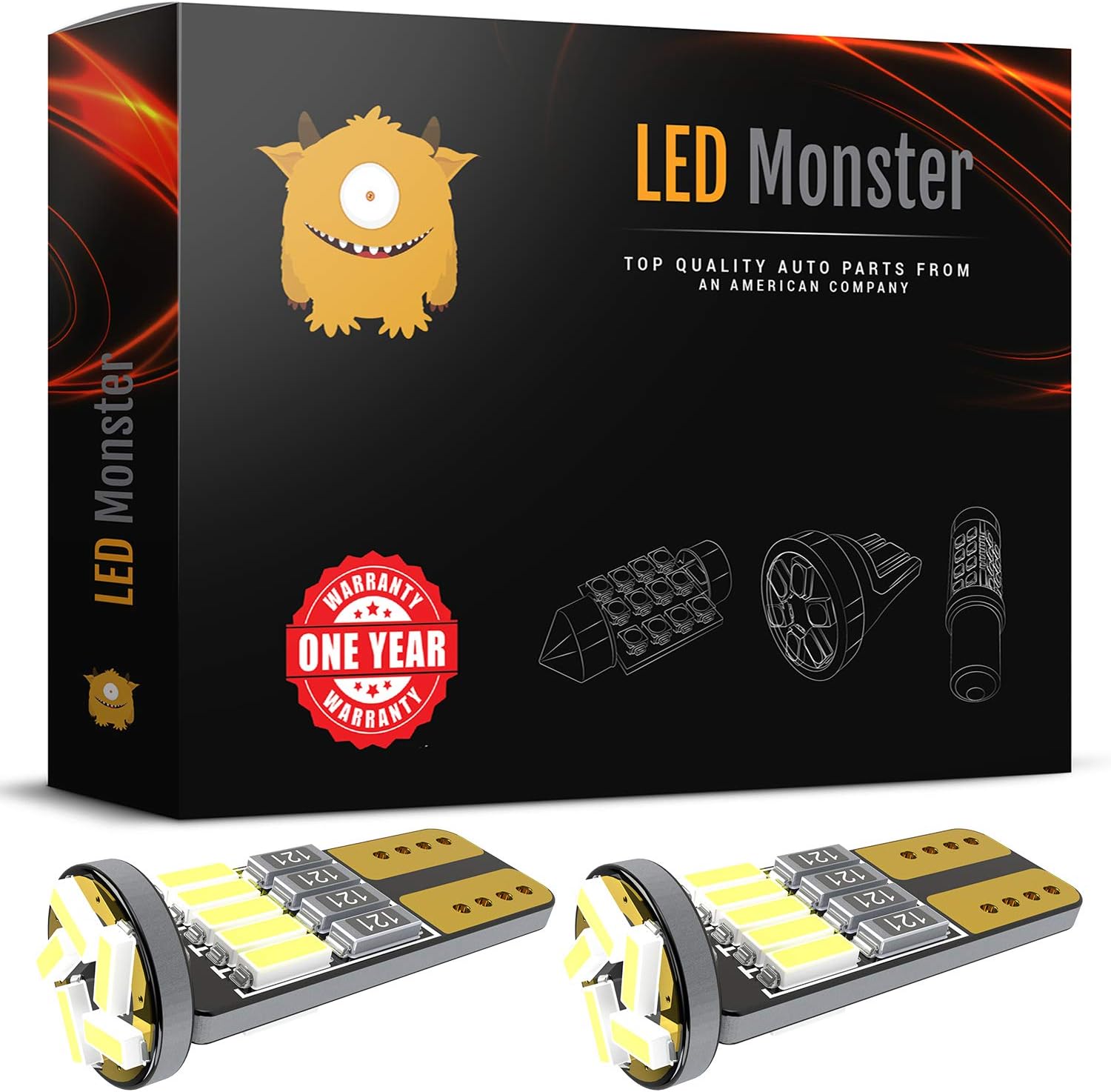 LED Monster 10pcs T10 Wedge Best Value Super Bright High Power 3014 15-SMD 194 168 2825 W5W White LED Bulb Lamp for Car Truck Interior Dome Map Door Courtesy License Plate Lights (2 pcs)