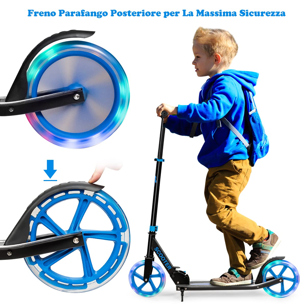 GYMAX Monopattino per Bambini Pieghevole, Scooter per Bambini con Manubrio Morbido e Regolabile in Altezza, Ideale per Bambini con Età Più di 10 Anni, con Portata di 100 kg