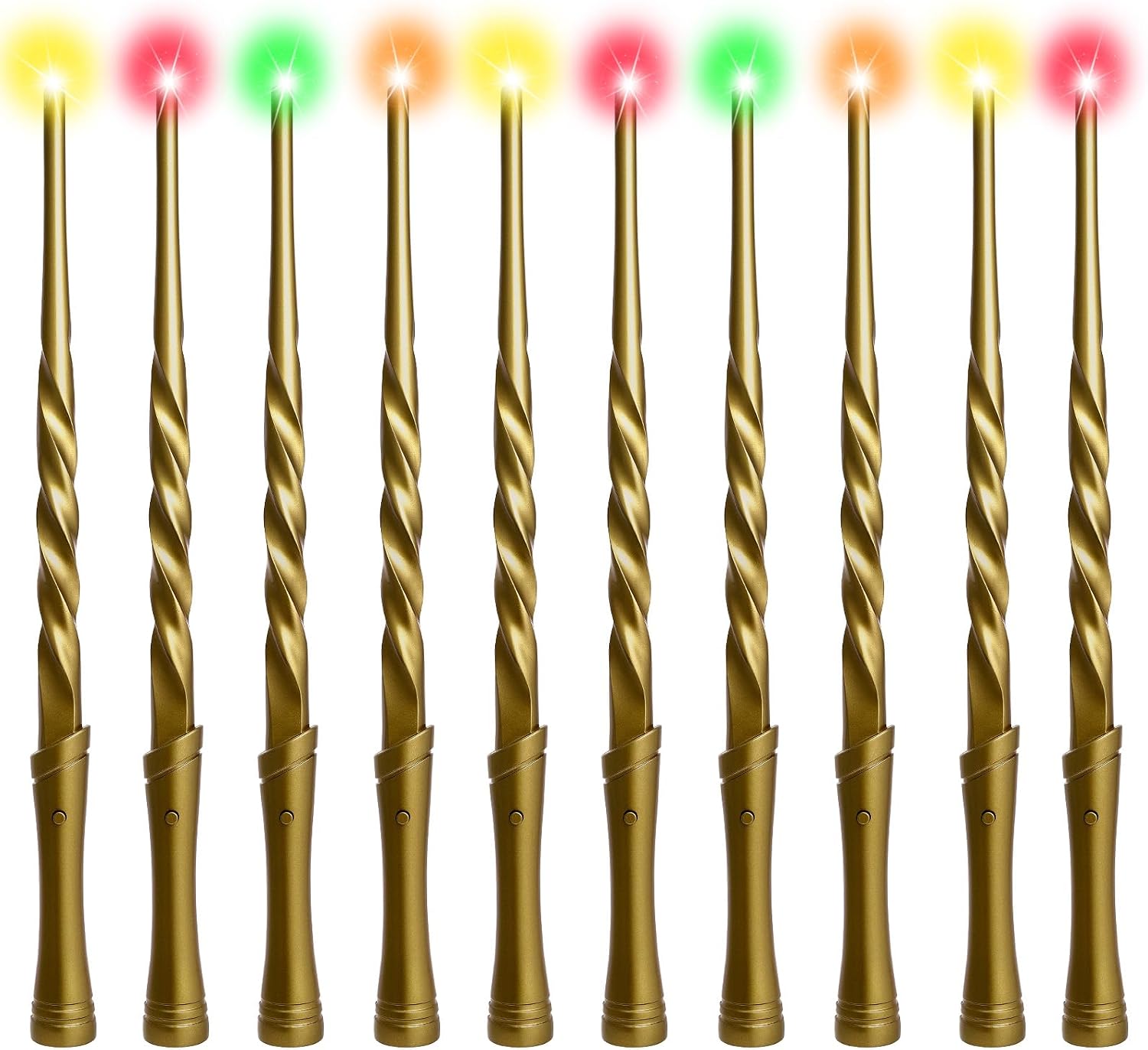 Light Up Magic Wizard Wands with Sounds & Color Lights – 10PCS Illuminating Witch Wand Sorcerer Cosplay Accessories and Birthday Party Favor Toy Set for Kids Halloween Events, Brown