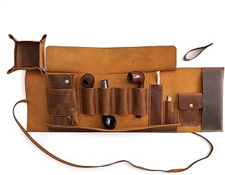 The Quadruple-Pipe Bag, Leather Handmade Pipe Bag For 4-Pipes, Quadruple-Pipe Rollup Pouch (Camel)