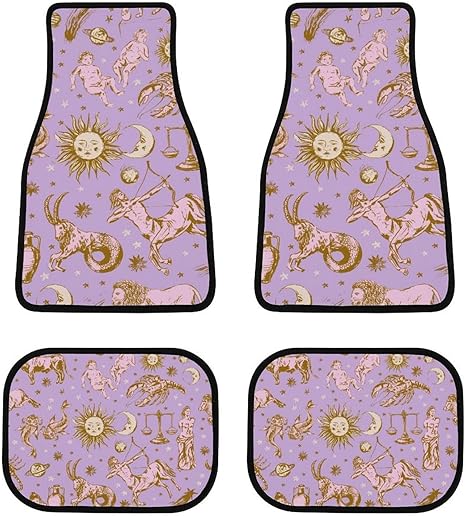 Astrological Zodiac Signs 4-Piece Black All-Season Floor Mats, Universal Trim-to-Fit Custom Auto Mats,Anti-Slip Design
