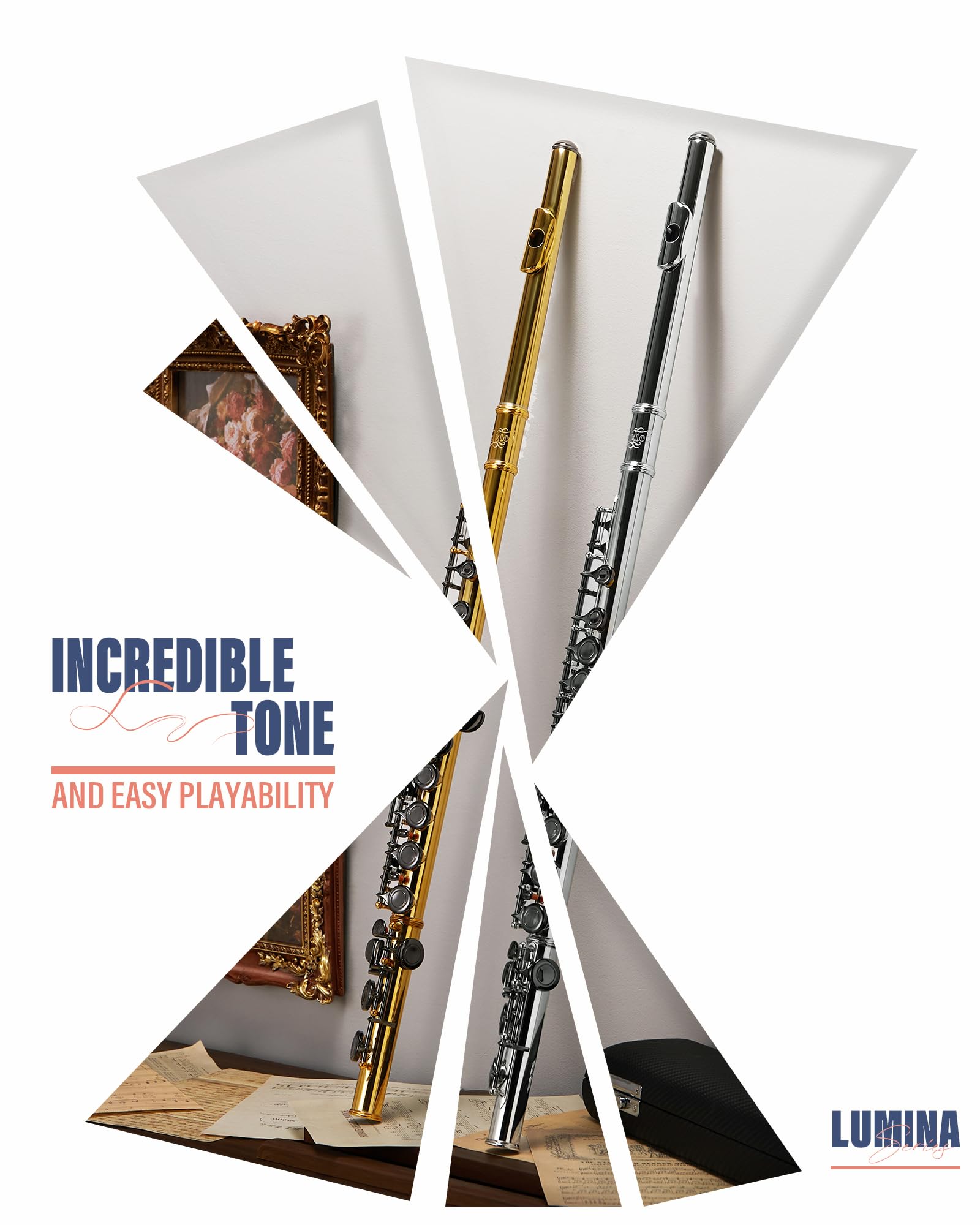 AKLOT Flûte de concert en Do à trou fermé avec 16 touches, G décalé, touches lisses en nickel argenté, coussinets hermétiques, étui rigide en cuir élégant, kit de nettoyage, support, graisse pour