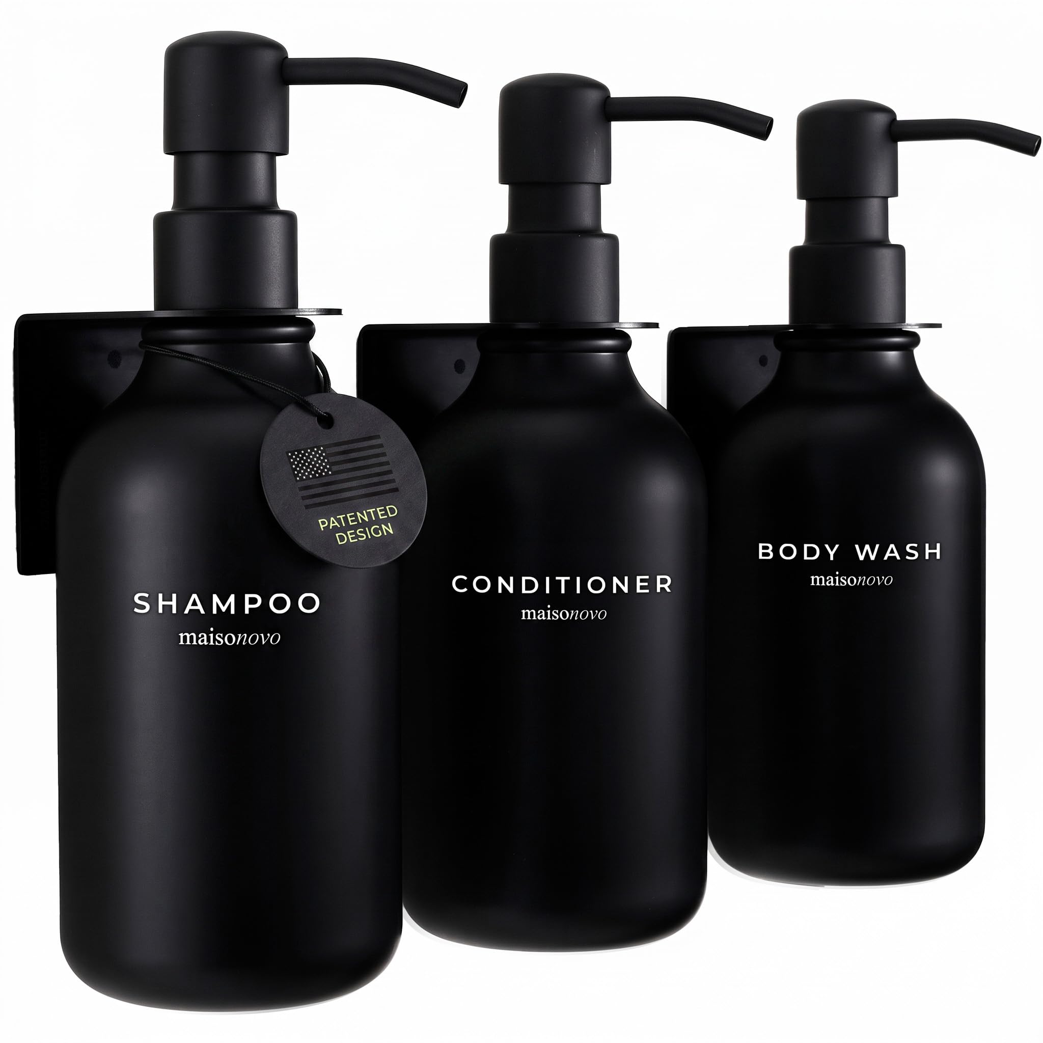 MaisoNovo Shampoo and Conditioner Dispenser|Refillable Black Set of 3