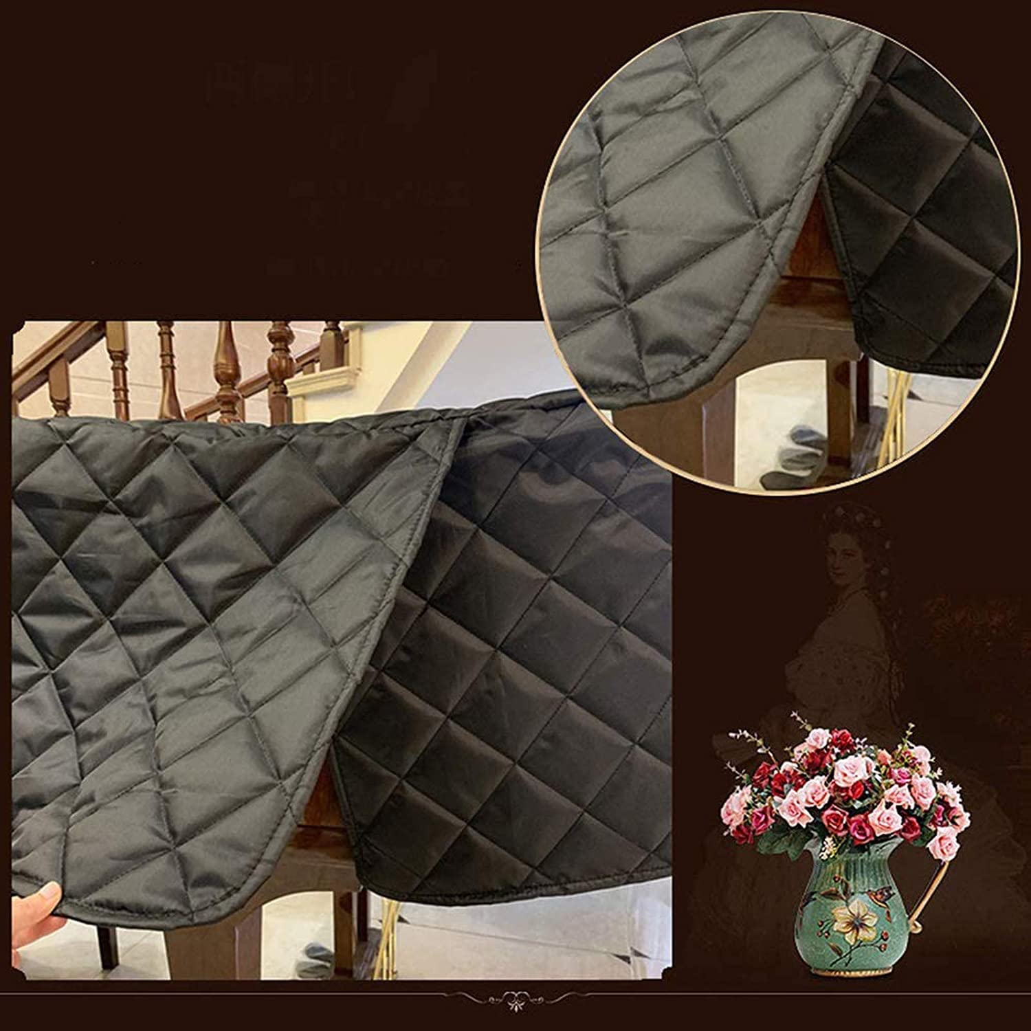 Klavierabdeckung, Flügelabdeckung, Die Karierte Flügelabdeckung Ist Feuchtigkeitsbeständig Und Wasserdicht, Nylon Mit Seitlichen Schlitzen, Staubdichte Klavierabdeckung/Black/200Cm