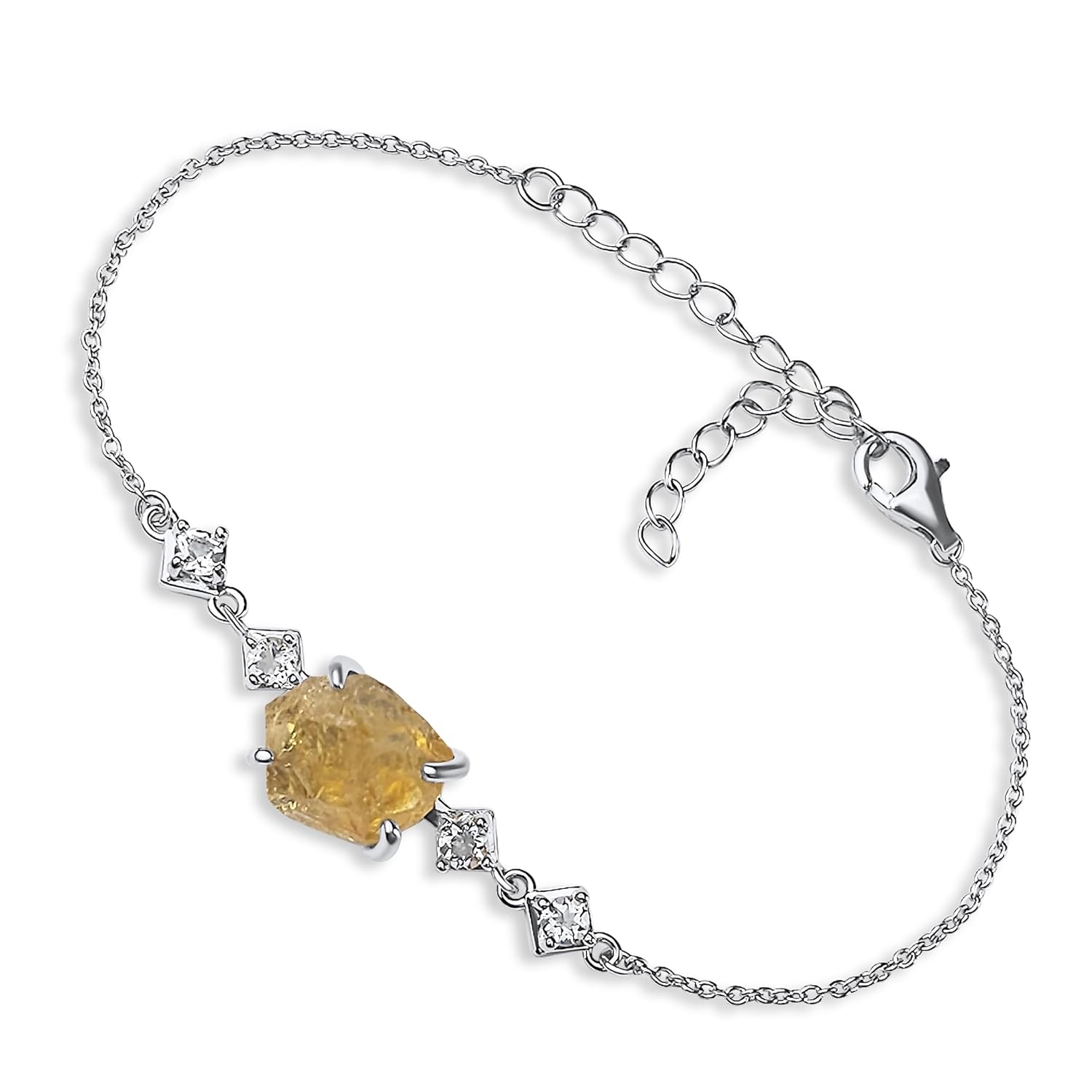 Raw Citrine Crystal Chain Bracelet November Birthstone Gift for Her on Valentine Birthday Christmas Anniversary Mothers day Uniquelan Jewelry (citrine, white-gold)