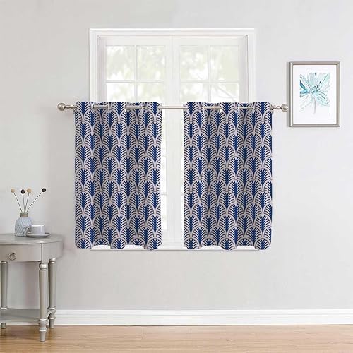 Miniatura 2 de YANFENQI Cortinas para Habitacion Dark Blue Lattice Geometry Polka Dots Nordic Doorway Curtain Blackout Material 55Inch Width by 55Inch Length,2