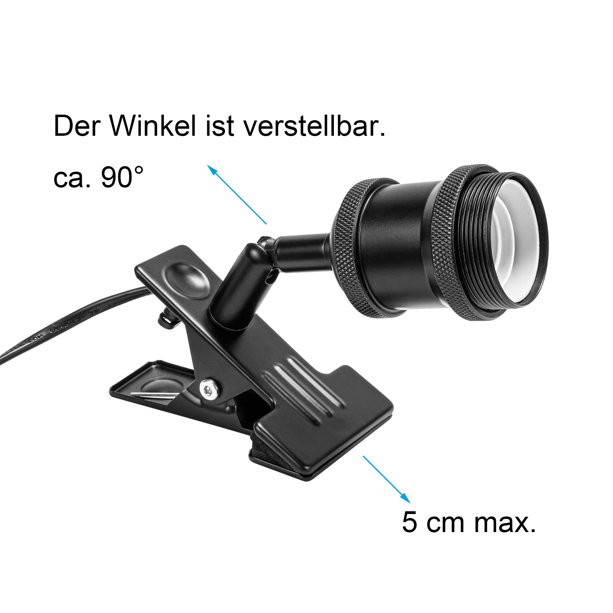 Verstellbare Klemmlampe mit E27-Fassung,1 Packung Leselampe mit 1,8 m Kabel, Dimmbar Nachttischlampe,Schreibtischlampe für Heimgebrauch Büro - 22 * 8cm Schwarz Lampenschirm- TD0603