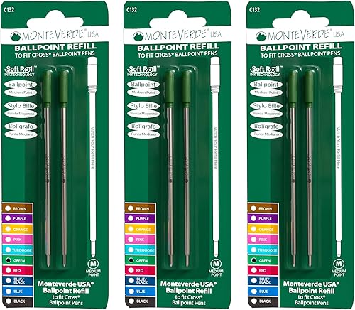 Vista 16 de Monteverde Recambio de bolígrafo para adaptarse a bolígrafos cruzados, punta media, rollo suave, rojo, 2 por paquete (C132RD) Rojo
