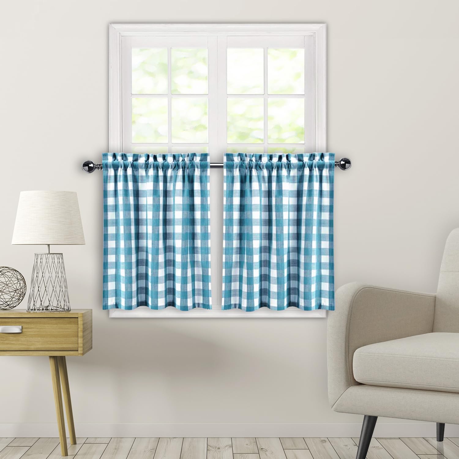 Amzdecor Buffalo Check Tier Curtains for Kitchen, Thick Yarn Dyed Buffalo Plaid Gingham Rod Pocket Farmhouse Cafe Bathroom Drapes, Short Kitchen