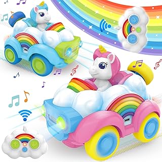 BuzzoXerex Coches Teledirigidos, Coches RC Juguete para Niños, 2.4GHz Unicornios Coche RC con LED Luces de Colores, Música y Batería Recargable para Regalo Juguete Niños 3+ Años