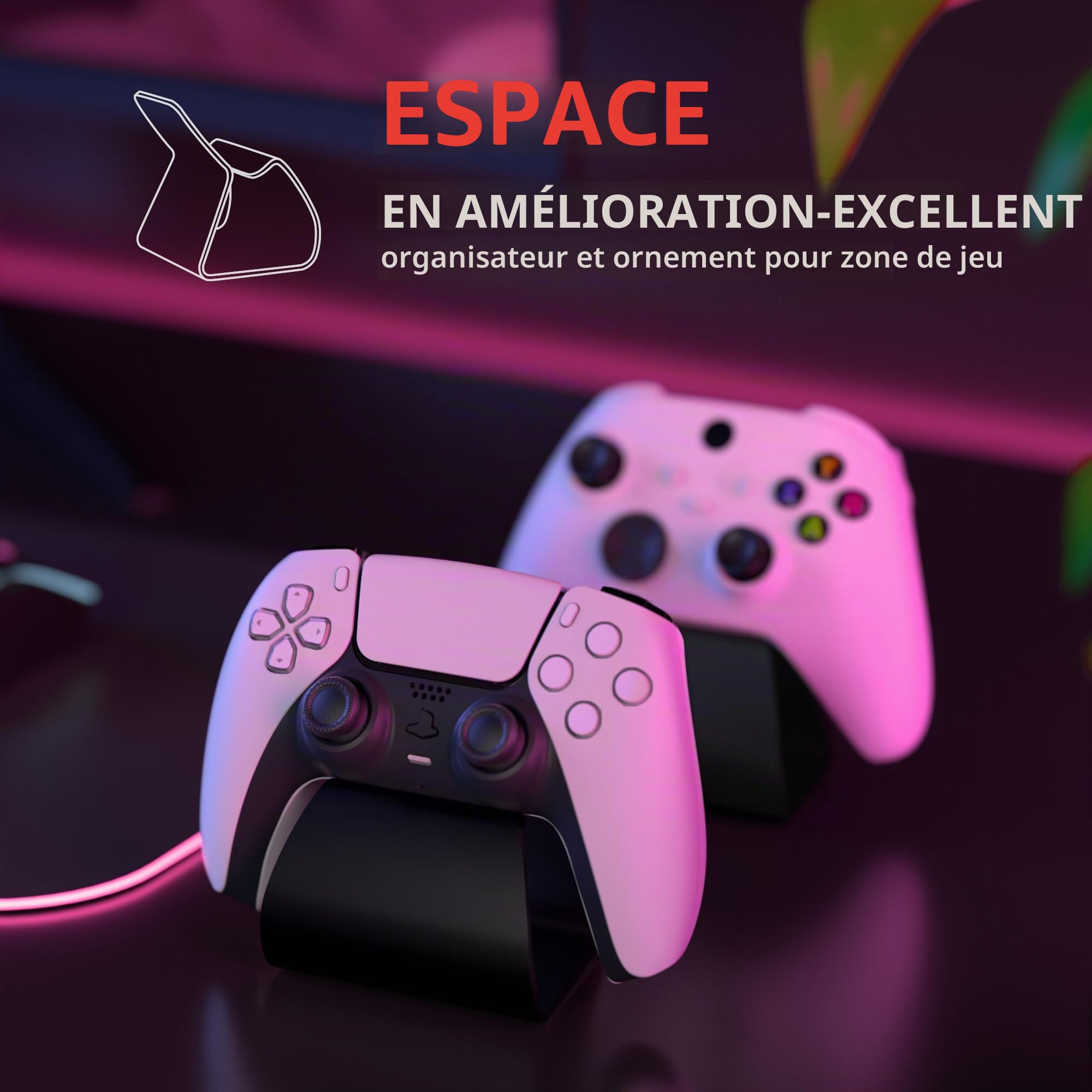 playvital Support pour ps5,Porte Manette pour ps4 Socle pour Xbox Series/One X S,Stand-AL Controller Holder Métal pour Switch Pro avec Caoutchouc Antidérapant-Noir(2PCS)