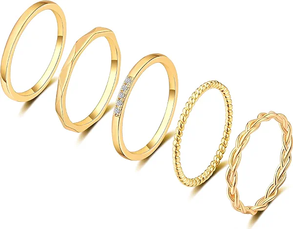 ZOERAY 5 PCS 14K Gold Plated Stacking Rings for Women Thin Gold Stackable Band Ring No Tarnish Simple Knuckle Rings Filled Rose Gold Silver Gold Rings Set Size 5-10