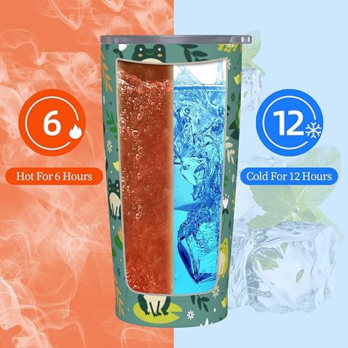 Miniatura 4 de Yobvec Vaso de rana con tapa y pajilla, taza de acero inoxidable de 20 onzas, botella de agua aislada de acero, taza de café de viaje