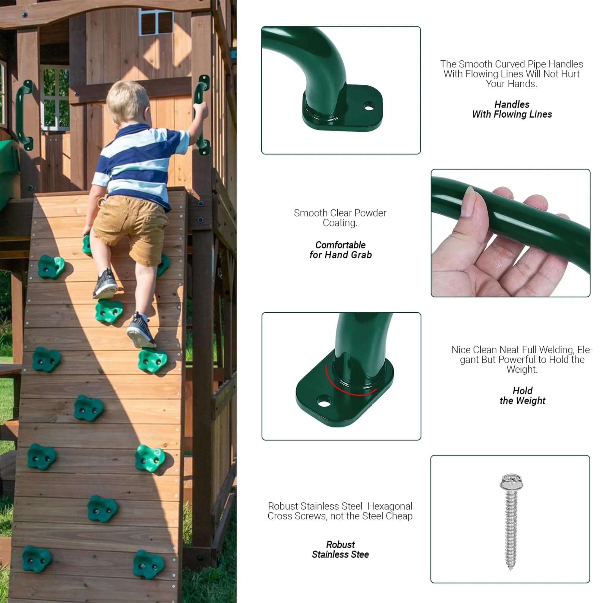 Techson 2 Pack Climbing Grab Handles with Finger Grips, Heavy-Duty Plastic Safety Hand Grips for Treehouses Playhouses - Image 4