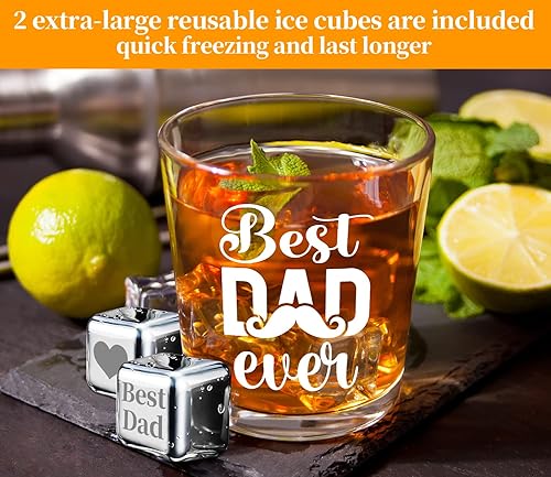Miniatura 2 de Best Husband Ever Vaso de whisky antiguo de 11 onzas con 2 cubitos de hielo grabados para marido, aniversario de él, cumpleaños, día de San