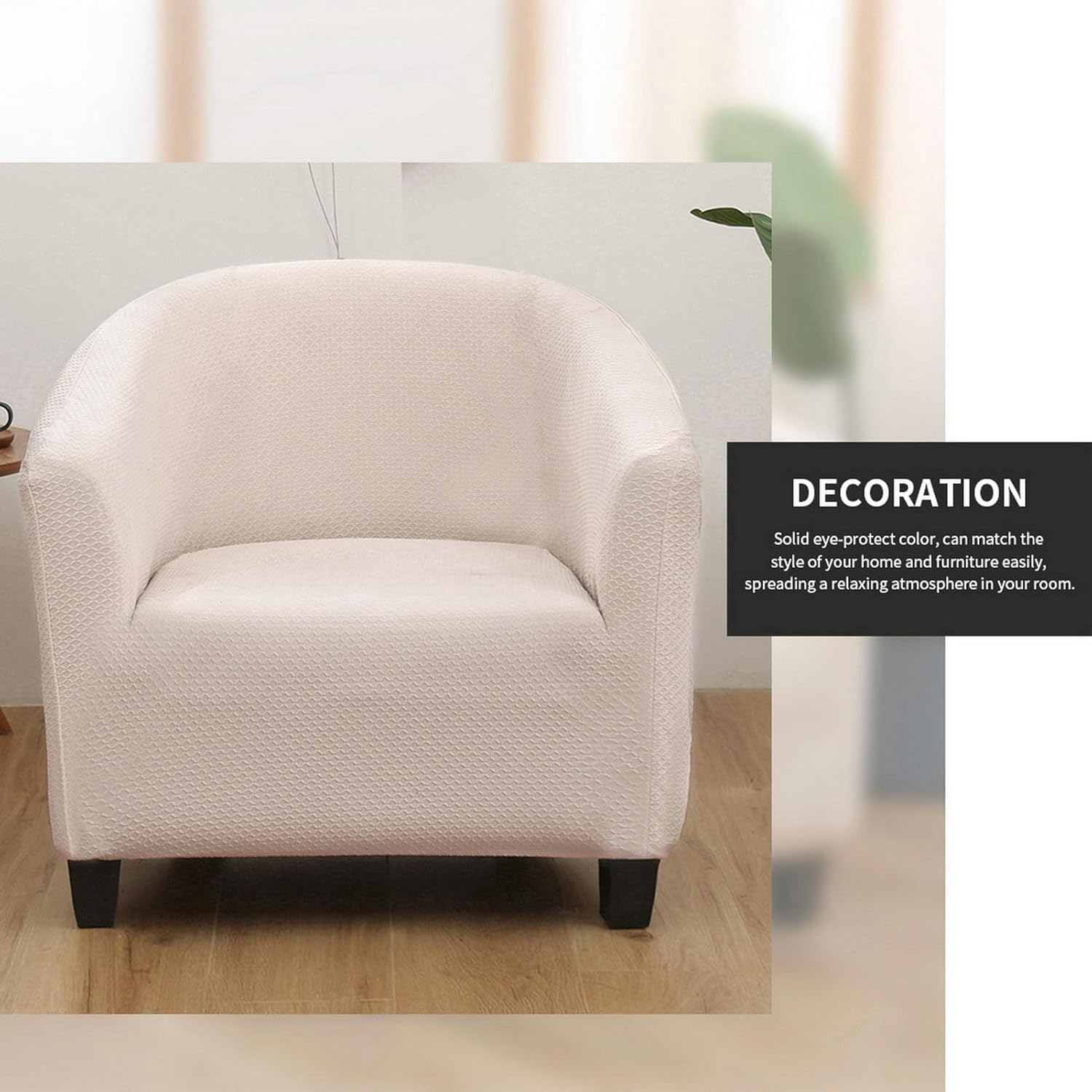 SearchI Club Chair Slipcover Stretch Barrel Chair Covers Jacquard Tub Chair Slipcovers Spandex Armchair Sofa Cover Removable Couch Furniture Protector Arm Chair Cover for Living Room(Fabric-Beige)