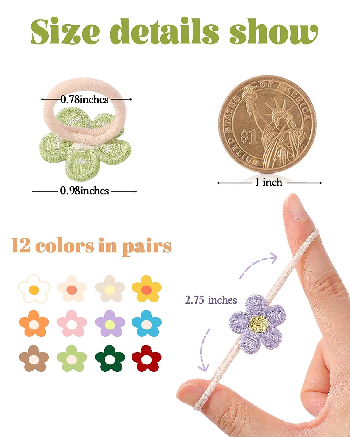 Jollybows 24PCS Toddler Hair Ties for Girls, Baby Hair Ties Christmas Mini Flower Elastic Hair Scrunchies,Soft Ponytail Holders Hair Accessories for Toddlers Baby Girls