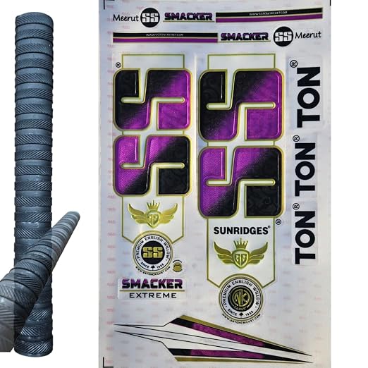 Cottontail Cricket Bat Sticker & Grip Combo English Willow 4D Digital Fiber Scuff Protection Tape + Ring Chevron Anti Slip Grip (Black)