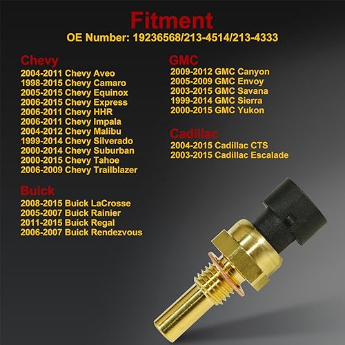 Miniatura 3 de 19236568 213-4514 213-4333 Sensor de temperatura del refrigerante del motor para Chevrolet 04-12 Malibu 00-15 Tahoe 06-11 Impala 99-14 Silverado,
