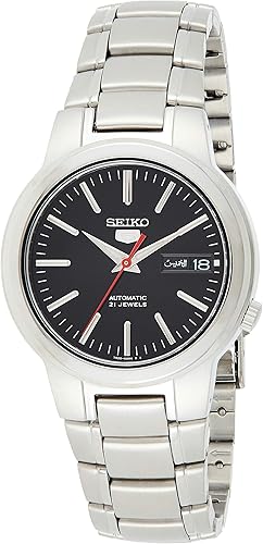 Seiko 5 SNKA07 Reloj automático de acero inoxidable con esfera negra para hombre Negro  Plateado Reloj automático