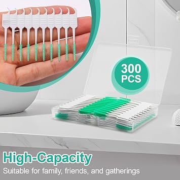200PCS Dental Floss Picks,Dual-Use Interdental Brushes,Soft Silicone Brush Head Toothpicks, Tooth Picks Flossers for Teeth Braces Cleaning (200PCS Blue)