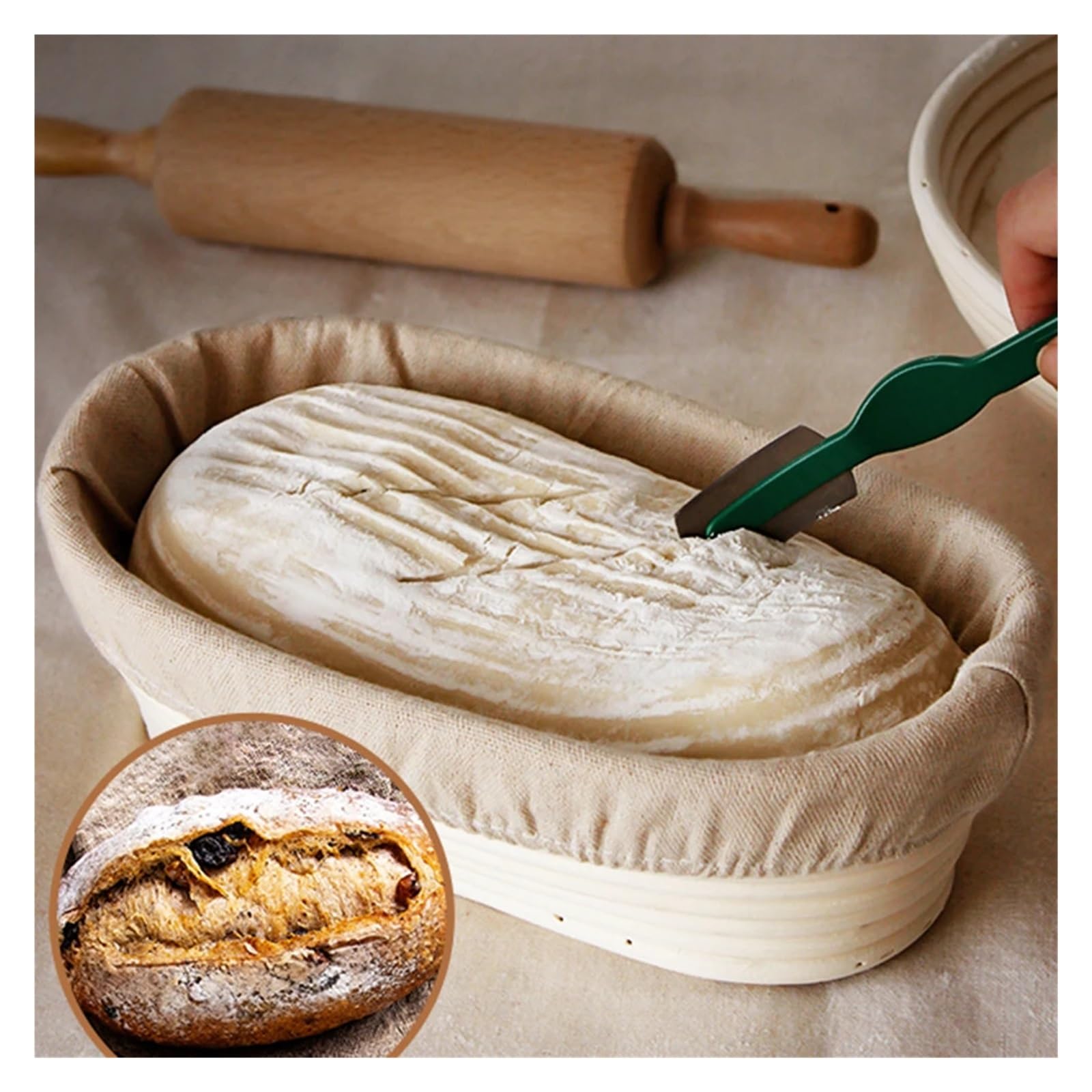 Banneton de mimbre ovalado la cesta prueba masa del pan for hornada casera(F)