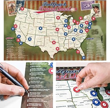 Map Your Travels Ballpark Travel Quest Poster Set | Laminated and Includes Stickers | 17"x28" | Made in the USA