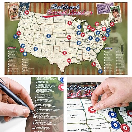 Map Your Travels Ballpark Travel Quest Poster Set | Laminated and Includes Stickers | 17"x28" | Made in the USA