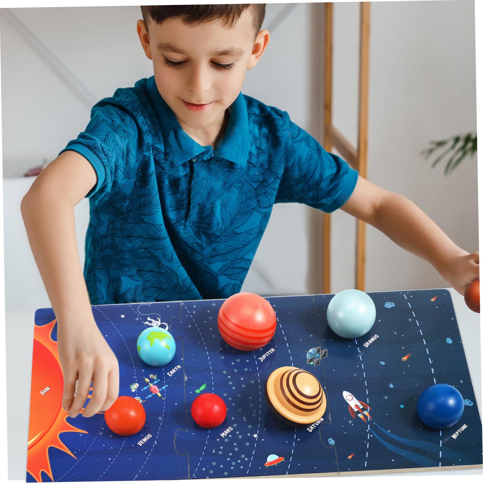 BESPORTBLE Rompecabezas de Madera del Sistema Solar para Niños, Modelo Educativo de 8 Planetas, Tablero Desmontable, Juguete Espacial Interactivo para Aprendizaje Preescolar, 1 Unidad