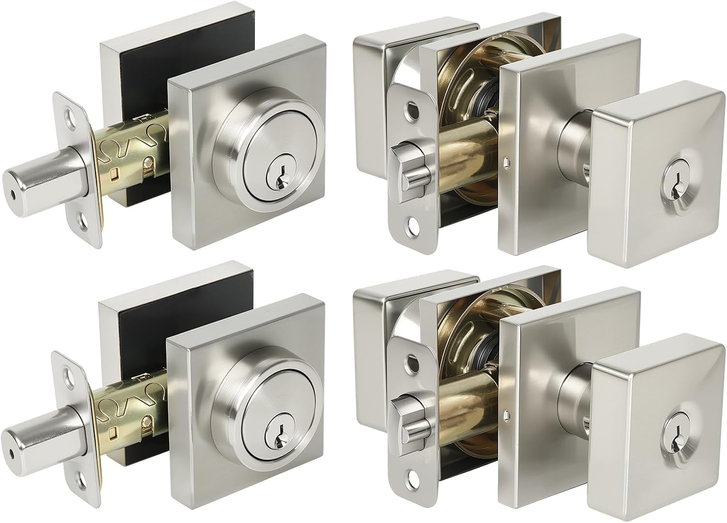 Cielsa Dawn Square Front Door Lock Set,Single Cylinder Deadbolt and Knob with Lock, Keyed Alike Door Locks for Front Door(Satin Nickel,2pack-Set)