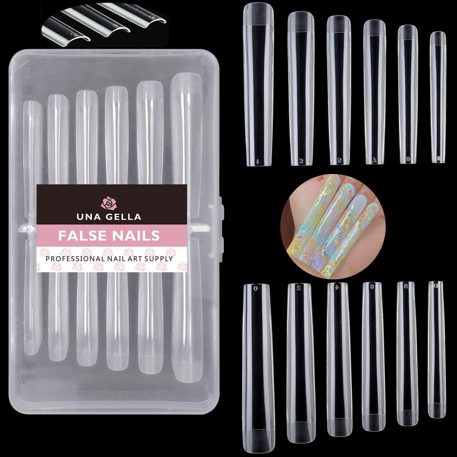 UNA GELLA Square Nail Tips 3XL Extra Long Nail Tips No C Curve Nail Tips XXXL Super Long Square Fake Nails 120pcs 12 Sizes Acrylic Square Nail Tips Soft Nail Jelly Gelly Tips DIY