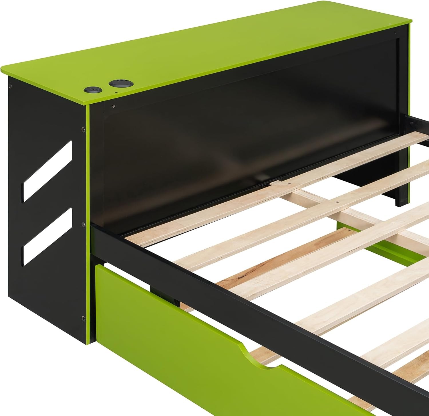 Daybed, Full Size Day Bed with Twin Size Trundle, Desk and USB, Modern Sofa Bed Frame for Living Room, Guest Room, Green
