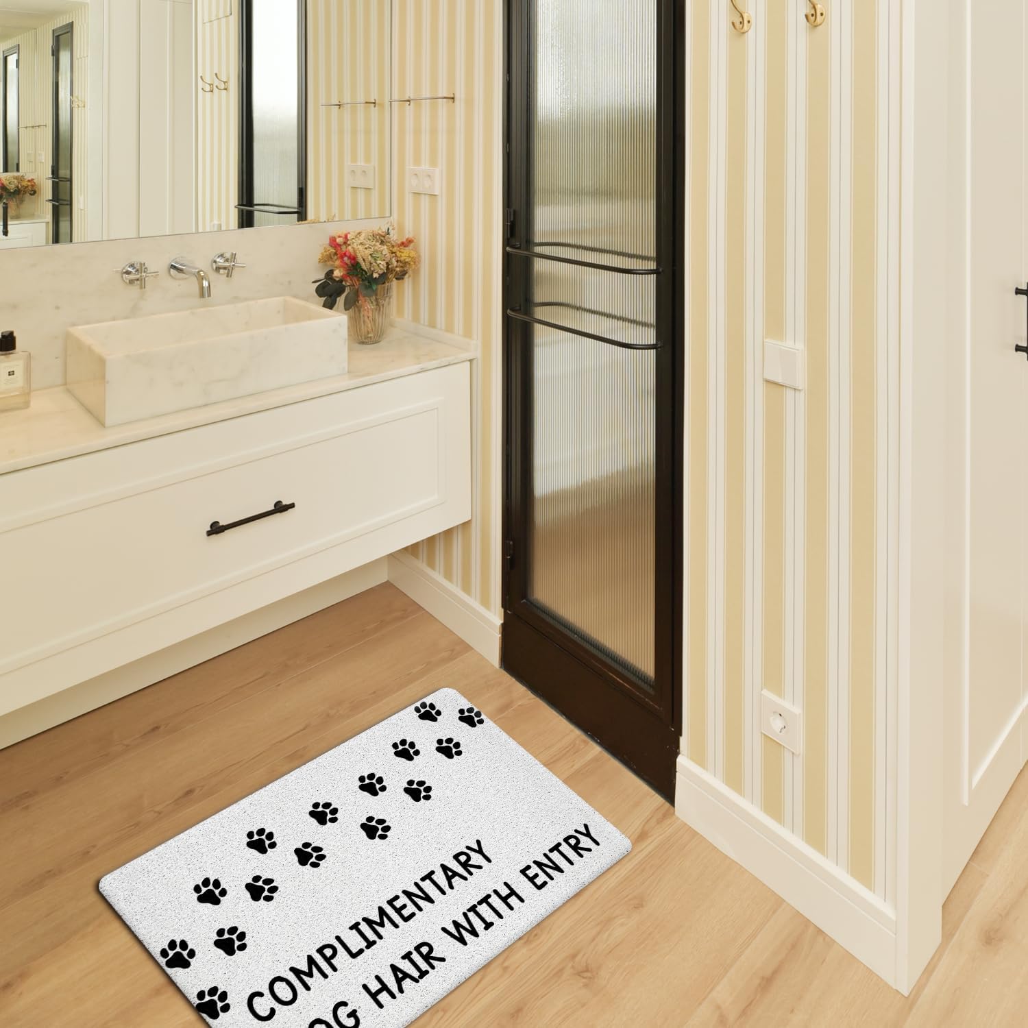 JINYO Dog Door Mat, Complimentary Dog Hair with Entry Funny Door Mat Indoor Outdoor Entrance Entryway Porch, Dog Welcome Mats, Puppy Paws Bath Mats for Bathroom, 17x30 Inch