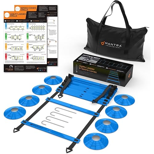 Soccer Training Agility Ladder Set, Basketball Training Ladder with Cones, Workout Ladder Drills Speed Training Kit, Fitness Ladder for Ground Footwork, Football Training Equipment for Kids & Adults