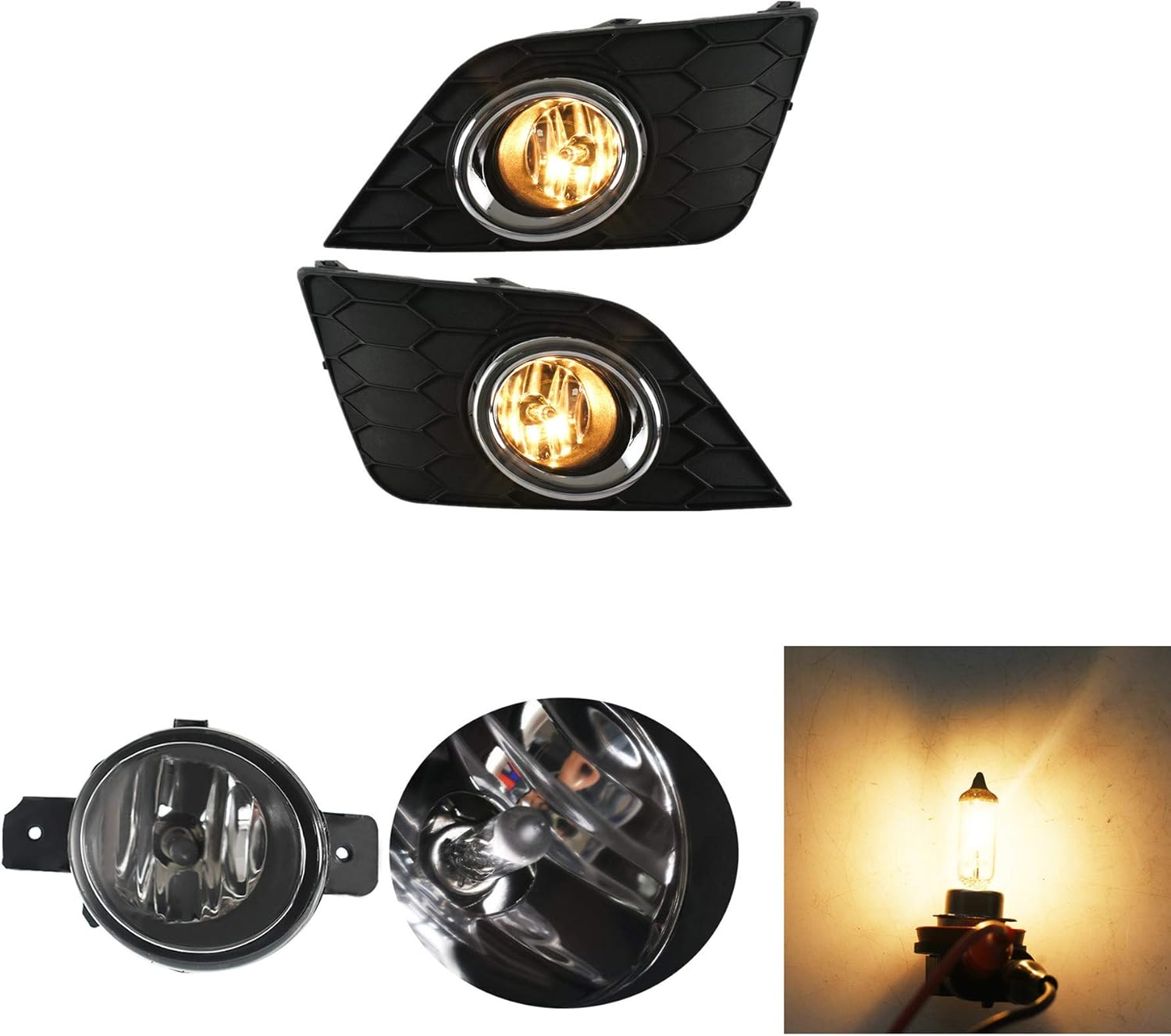munirater Fog Light Lamp Assembly Passenger and Driver Side Replacement for Sentra 2016-2019 with Bulbs+Front Bumper Fog Light Covers+Harness Switch Kit