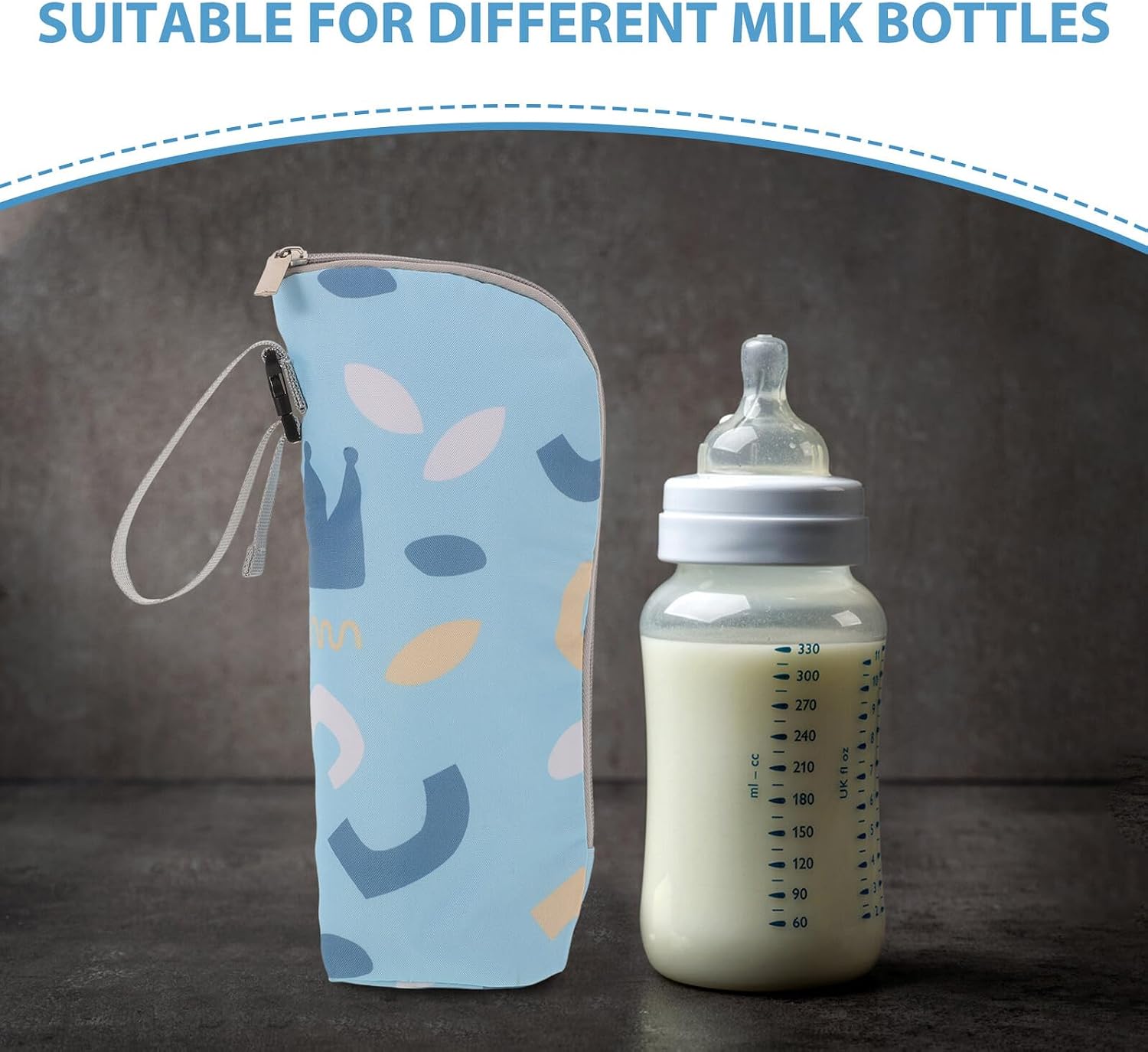 Bottle Thermal Bag Insulated Sleeve Cover Large Capacity Aluminum Milk Bottle Carrier for Daycare Travel with Beige Geometric Print