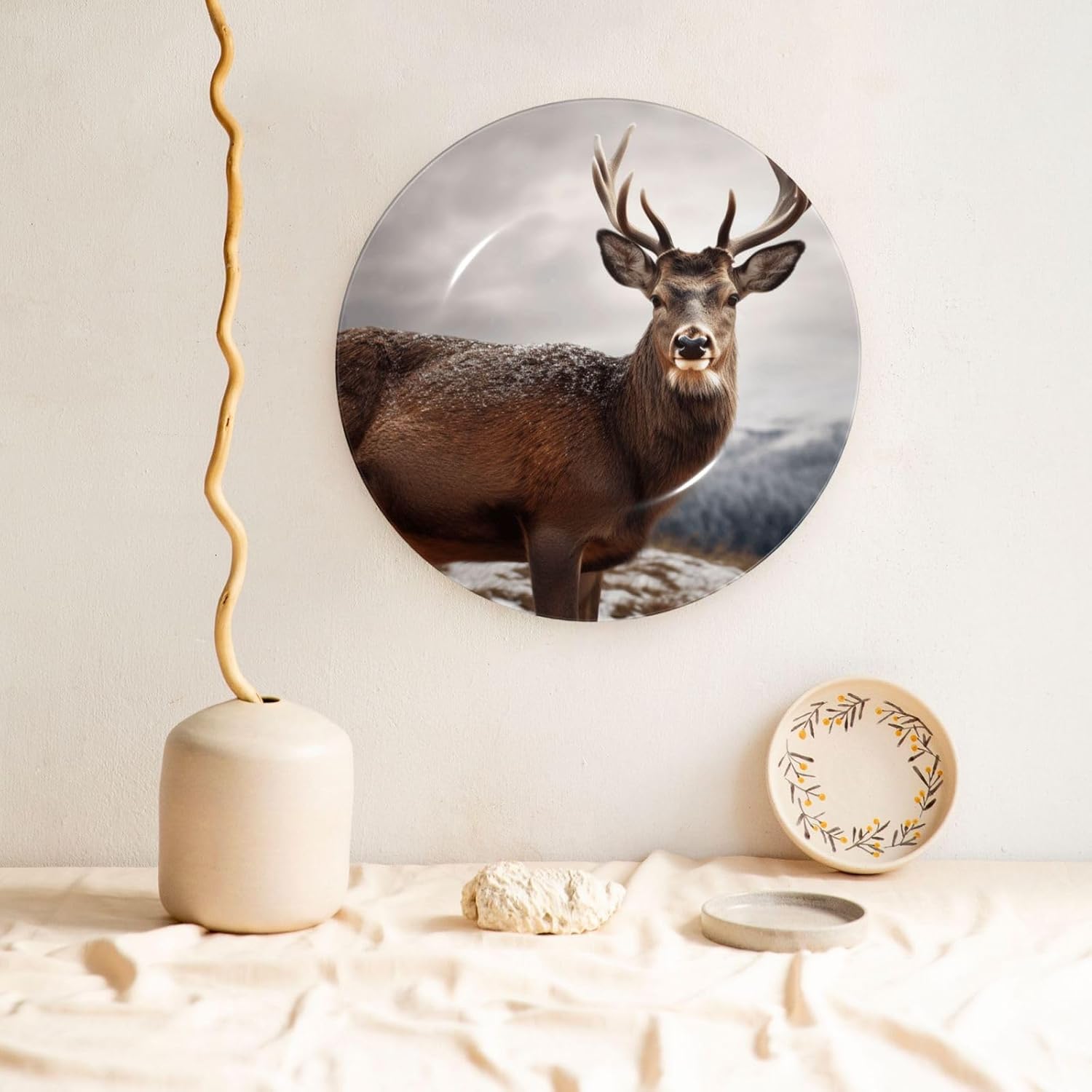 野生動物 鹿の骨 中国 装飾プレート 絵付き パーソナライズド磁器ディナープレート ディスプレイスタンド付き セラミック装飾プレート