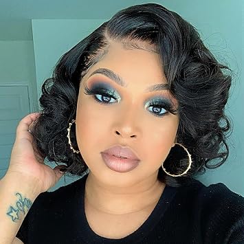 Short Curly Bob Wig for Black Women Pre Cut Lace Front Glueless Afro Big Curly Bob Wigs Wear and Go Natural Looking Black Synthetic Futura Hair Wig