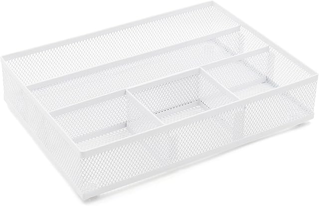EasyPAG Mesh Drawer Organiser Tray Desk Draw Tidy Office Stationery Storage Pen Holder,White