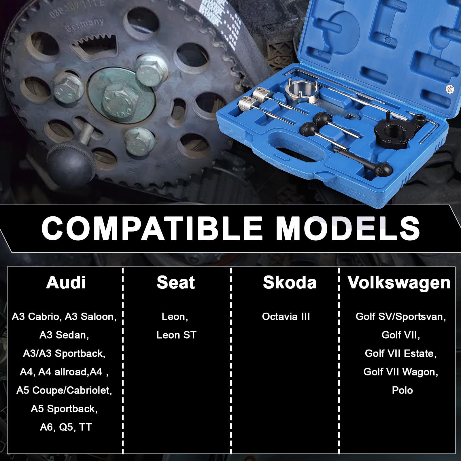 Set di 10 Pezzi Kit Messa in Fase Compatibile con VW SEAT Skoda 1.6 2.0 TDI CR, Attrezzo di Regolazione del Motore con Scatola Portaoggetti