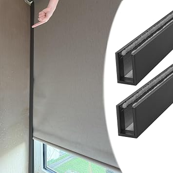 U Channel Light Blocking Strips 2PCS, Paintable Sides Rail Track for Roller Blinds/Cellular Shades, Customizable Window Side Light BlockerBlack,125cm/50