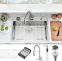 SOMRXO 33x19 Drop-In Stainless Steel Kitchen Sink with Faucet & Cup Washer Combo - Single Bowl, Brushed Nickel Finish